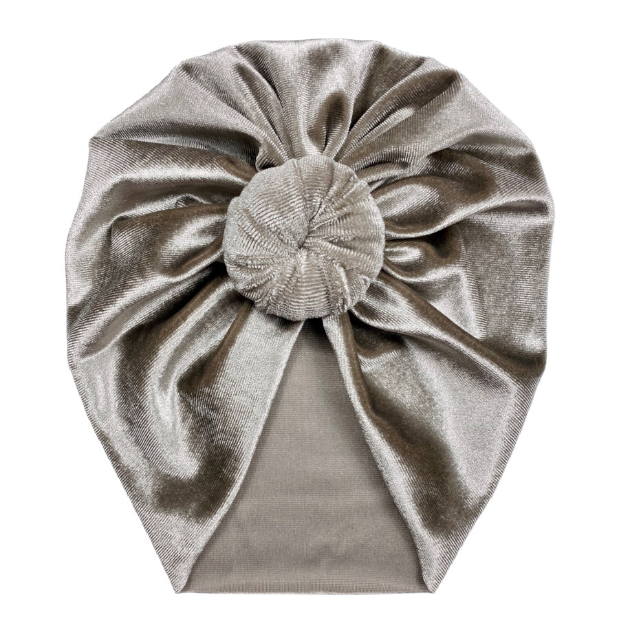 Silver Taupe Velvet Top Knot Turban