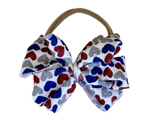 Messy Bow Hearts, red/white/blue