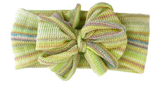 Messy Bow: Light Green Sweater Stripe