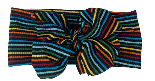 Messy Bow: Rainbow Stripe Rib